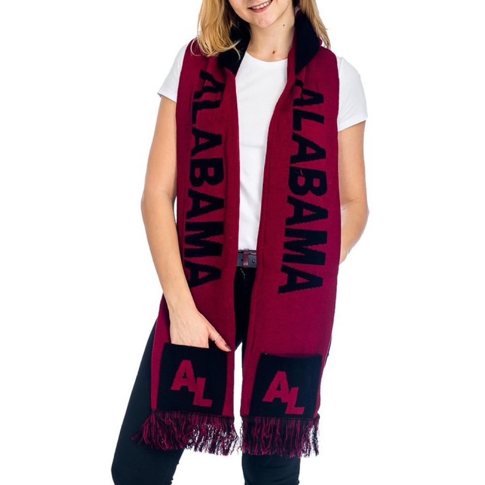 Alabama Crimson Fan Unisex College Football Hooded Fringe Pocketed Winter Scarf